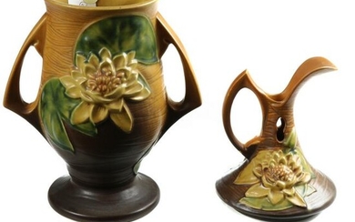 (lot of 2) Roseville waterlily two handled 78-9" and an