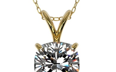 1 ctw Certified VS/SI Quality Cushion Cut Diamond Necklace 10k Yellow Gold
