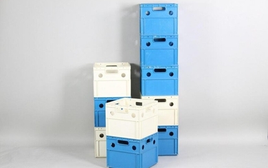 10 Blue & White Molded Plastic Milk Crates Shelf
