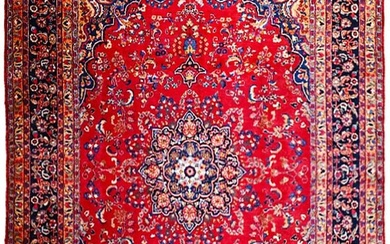 10 x 13 Red Orange Semi Antique Persian Sarouk Rug