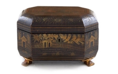 Chinese Export lacquered tea caddy