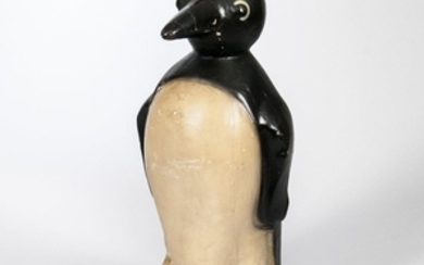 Figural Penguin, Possibly Willie the Kool Penguin, painted and molded composition, ht. 20 in.Provenance: The estate of J. Geils.N.B. Ja