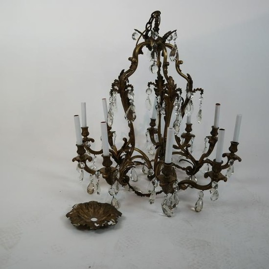 12-Light Bronze and Crystal Chandelier