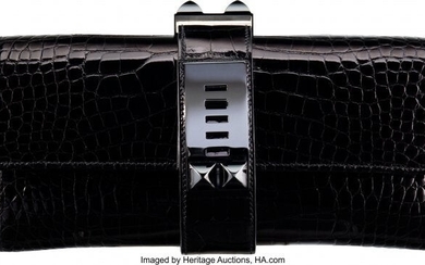 Hermès 23cm Shiny So Black Alligator Medor Clut