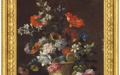 Jean-Baptiste Monnoyer (Lille 1636-1699 London), Carnations, peonies and other flowers in a sculpted urn