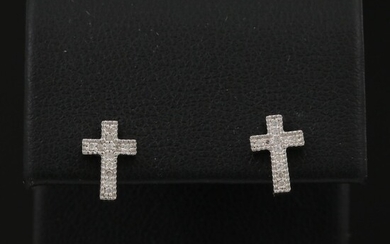 14K Diamond Cross Stud Earrings