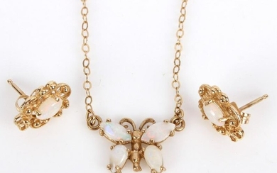 14K LADIES BUTTERLY NECKLACE & FLORAL EARRINGS