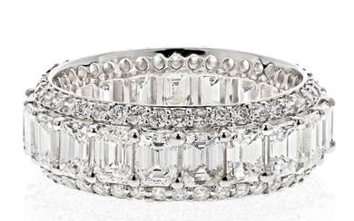 14K White Gold 5.50cts Emerald Cut And Round Diamond Eternity...
