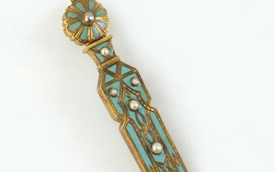 14k Gold, Enamel and Pearl Needle Case