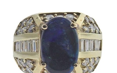 14k Gold Black Opal Diamond Ring