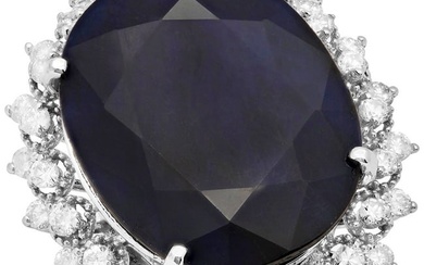 14k White Gold 24.37ct Sapphire 1.14ct Diamond Ring