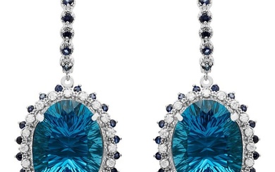14k White Gold 51.78ct Topaz & 1.83ct Sapphire 1.12ct Diamond Earrings