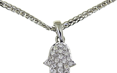 14k White Gold Diamond Hamsa Necklace.