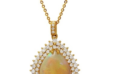14k Yellow Gold 15.42ct Ethiopian Opal 3.72ct Diamond Pendant