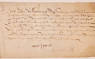 1594. Pièce Signée Jehan de MARCHANVAL Capitaine... - Lot 42 - Vermot et Associés