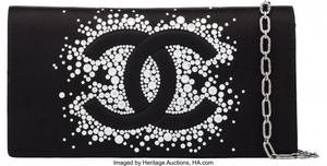 16042: Chanel Black Satin & Crystal Evening Bag Conditi