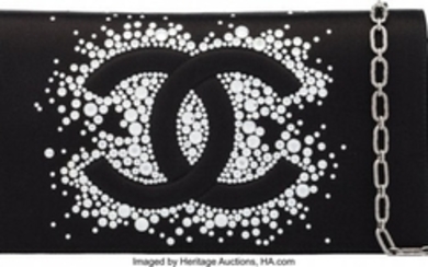 16042: Chanel Black Satin & Crystal Evening Bag Conditi