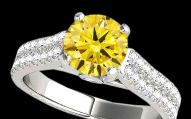 1.61 ctw SI/I Fancy Intense Yellow Diamond Pave Ring 10k White Gold