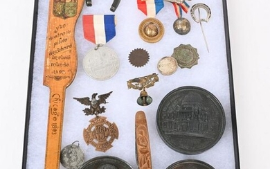 17 COLUMBIAN EXPOSITION MEDALS, BADGES & MORE