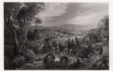 1800s Peter Paul Rubens Engraving Summer Landscape Framed Signed
