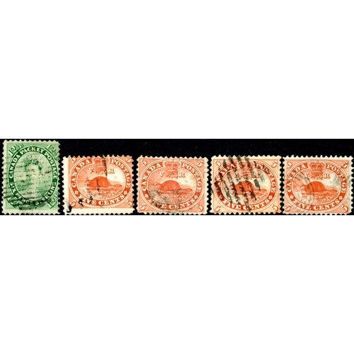 1859 5c & 12½c GROUP: Quartet of 5c Red "Beaver" (SG32) and ...