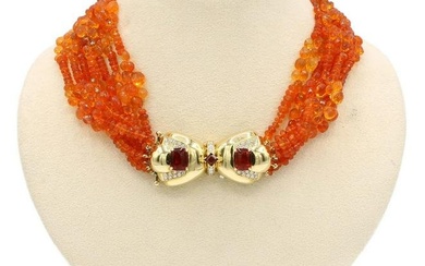 18K Yellow Gold Fire Opal & Diamond Necklace