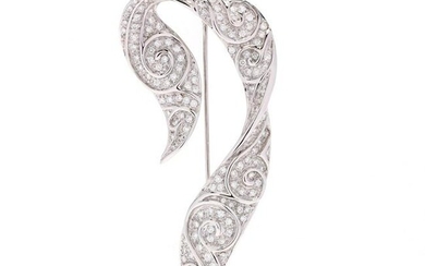 18KT White Gold and Diamond Ribbon Brooch