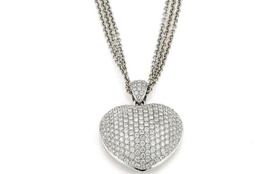18Kt WG Diamond Pave Puff Heart Necklace