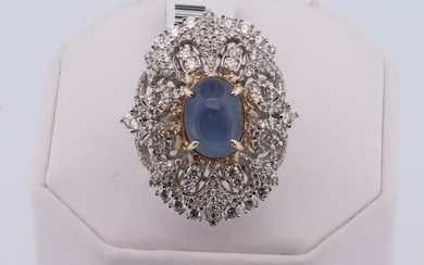 18Kt White Gold Diamond / Star Sapphire Ring.