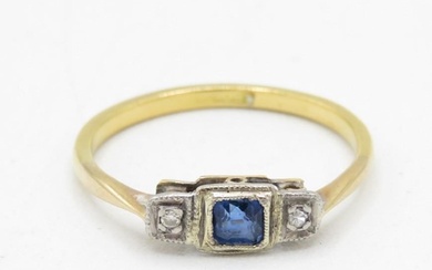 18ct gold antique diamond & sapphire three stone ring with m...