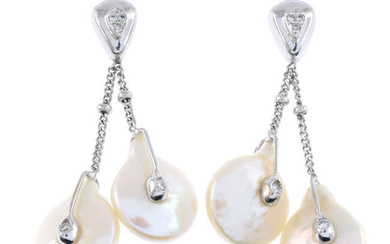 18ct gold baroque pearl & diamond drop earrings
