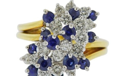 18k Gold Diamond Sapphire Cluster Ring