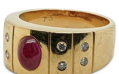 18k Ruby Cabochon and Diamond Ring
