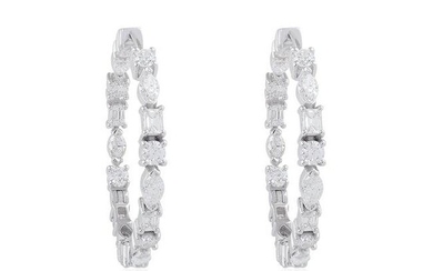 18k White Gold 3.95 TCW SI/HI Diamond Hoop Earrings