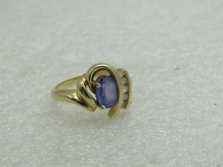 18kt Tanzanite Diamond ring, Sz. 5.5, Art Deco to Mod
