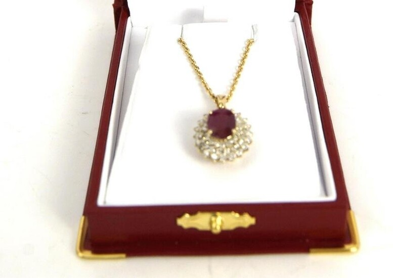 18kt gold Ruby and diamond pendant necklace