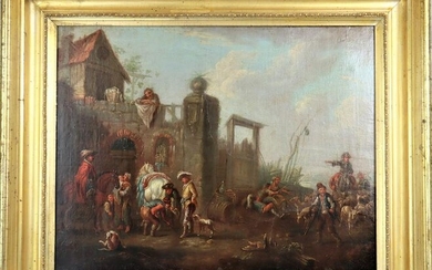 18th C. Continental European Scene, Oil on Canvas