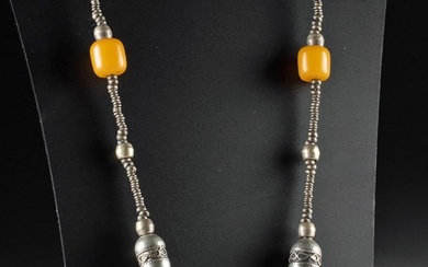 1920s Yemeni Silver, Brass, & Bakelite Bead Necklace