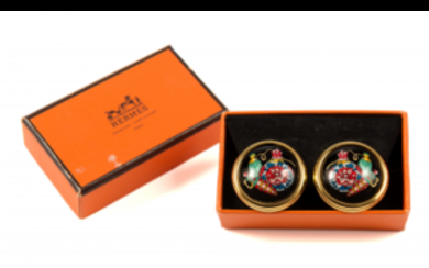 HERMES Gilt metal and multicoloured enamel earclips with original...