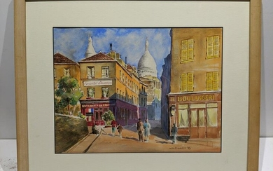 1948 WH Piggott French Street Scene Watercolor Painting