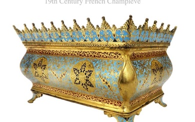 19TH C. FRENCH BRONZE & CHAMPLEVE ENAMEL CENTERPIECE