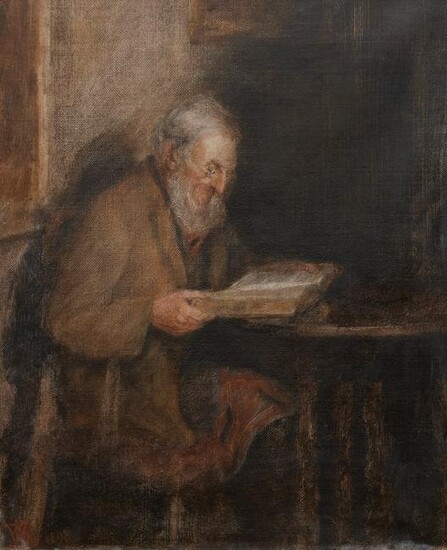 19TH CENTURY ENGLISH SCHOOL OLD MAN READING