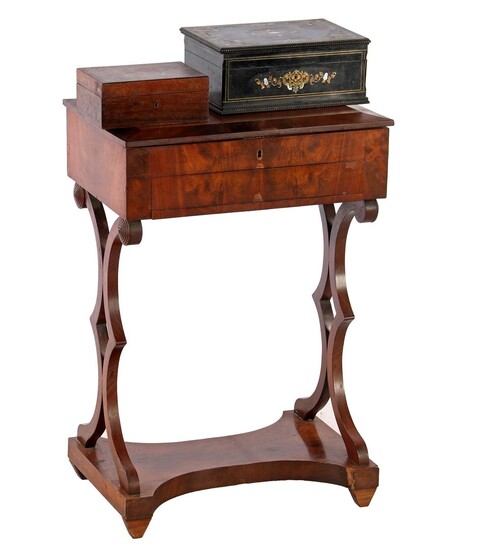 (-), 19th century handicraft table, mahogany veneer on...