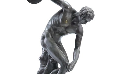 19th C. Bronze Disc Thrower Statue Sculpture Discobolus Myron, Artist Signed, 13.5 inches height