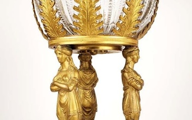 19th C. French Bronze & Crystal Figural Centerpiece