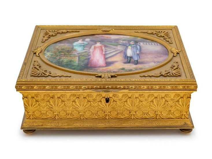 19th C. French Gilt Bronze & Enameled Jewelry Box