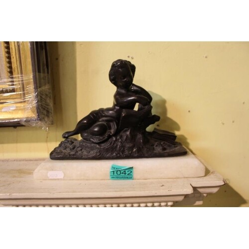 19th Century Bronze Statue of a Child reading a Book on a Wh...