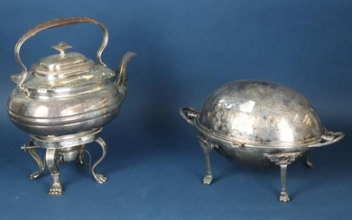 19th Century English Silver Plate Warmer and Teapot
