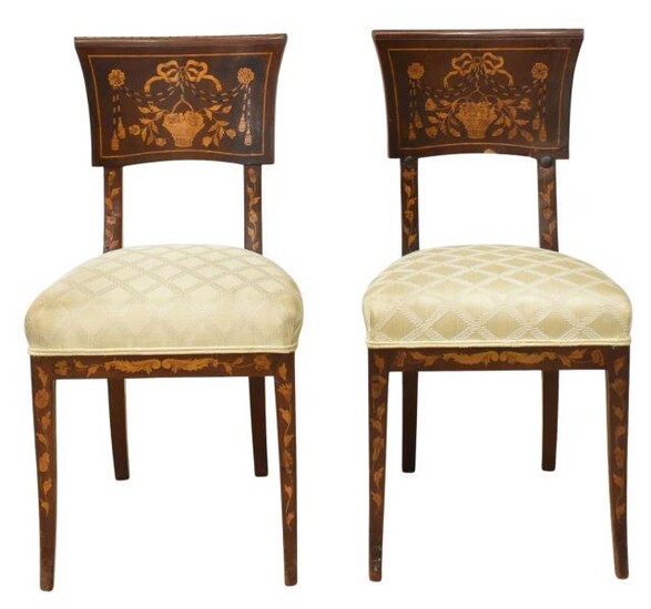 (2) DUTCH MAHOGANY FLORAL MARQUETRY SIDE CHAIRS