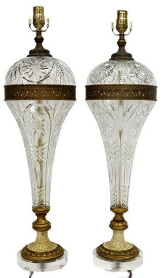(2) MOLDED & CUT-GLASS SINGLE-LIGHT TABLE LAMPS